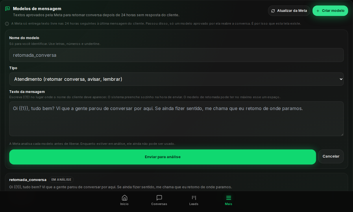 Formulário de criação de modelo